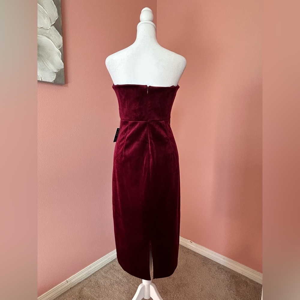 burgundy crushed velvet strapless elegant glam holiday/ wedding date dress NWT S - Picture 6 of 13